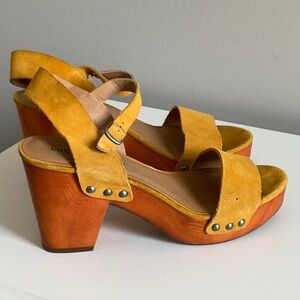 Women's Yellow Suede Platform Sandals